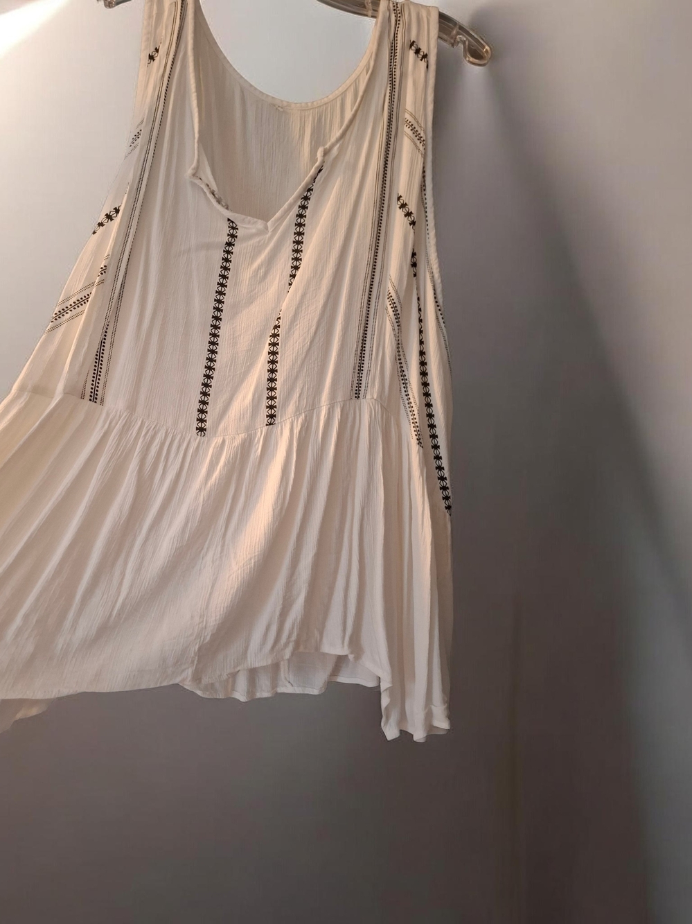 Boho Embroidered Ivory Sleeveless Peasant Top
